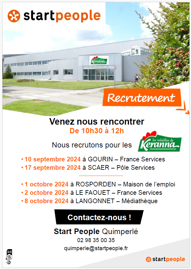 Permanence de recrutement Start People Quimperlé à France Services au Faouët !